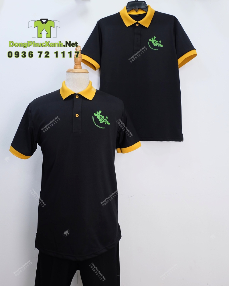 ao-thun-dong-phuc-quan-an-den-phoi-vien-vang-2 áo thun đồng phục quán ăn