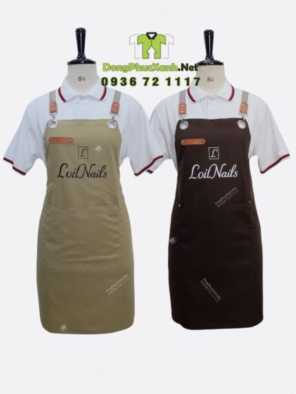 Tạp dề nail phối da - thiết kế dây chéo-vải kaki cotton 65