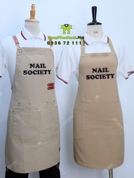 tạp dề nail phối da và khóa gài