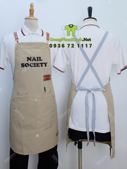 tạp dề nail phối da và khóa gài