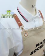 tạp dề nail phối da và khóa gài