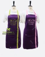 tạp dề vải kaki thun cao cấp màu tím phối xanh 1