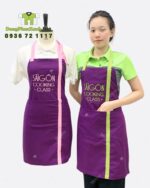 tạp dề vải kaki thun cao cấp màu tím phối xanh