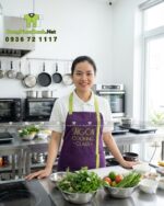 tạp dề vải kaki thun cao cấp màu tím phối xanh