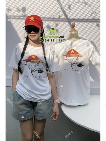 Mẫu áo thun cổ tròn họa tiết Chim Hạc