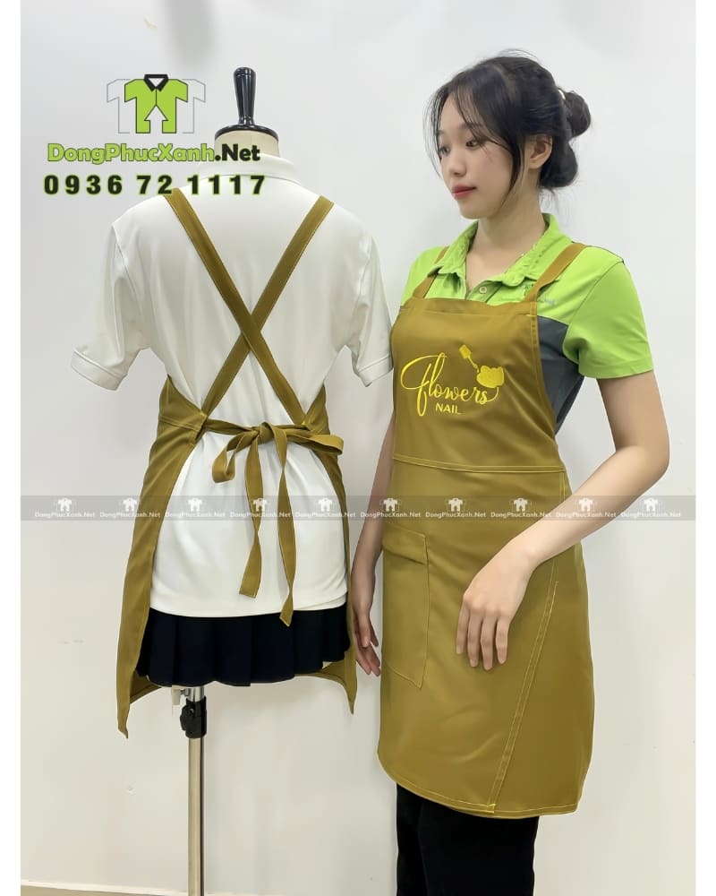 Tạp dề nail màu màu vàng chất vải kaki thun co dãn nhẹ