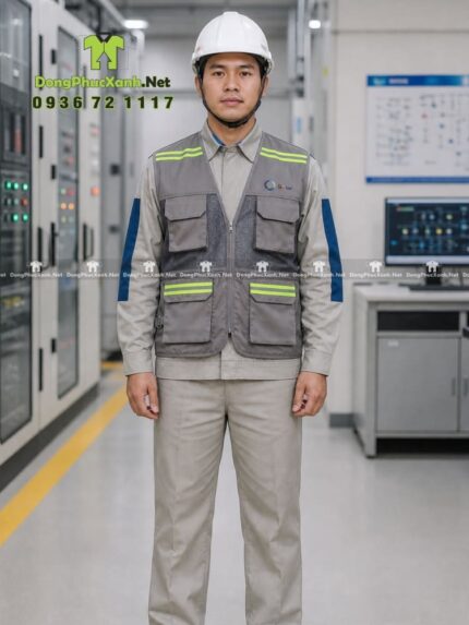 áo bảo hộ công trình - áo gile bảo hộ - chất liệu kaki