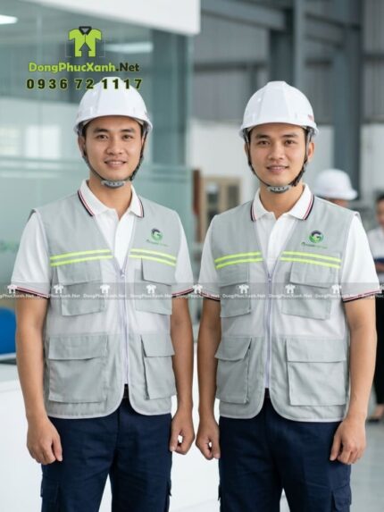 áo gile bảo vệ vải kaki phối lưới