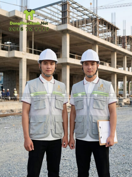 áo gile công trình vải kaki phối lưới