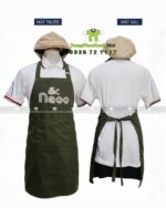 đồng phục quán ốc - tạp dề và nón vải kaki, áo thun vải cá sấu 4 chiều