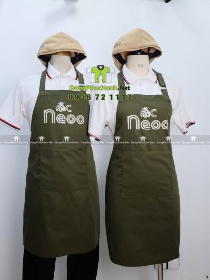 đồng phục quán ốc - tạp dề và nón vải kaki, áo thun vải cá sấu 4 chiều