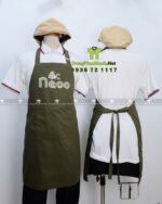 đồng phục quán ốc - tạp dề và nón vải kaki, áo thun vải cá sấu 4 chiều