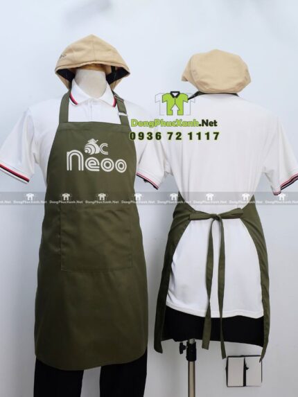 đồng phục quán ốc - tạp dề và nón vải kaki, áo thun vải cá sấu 4 chiều