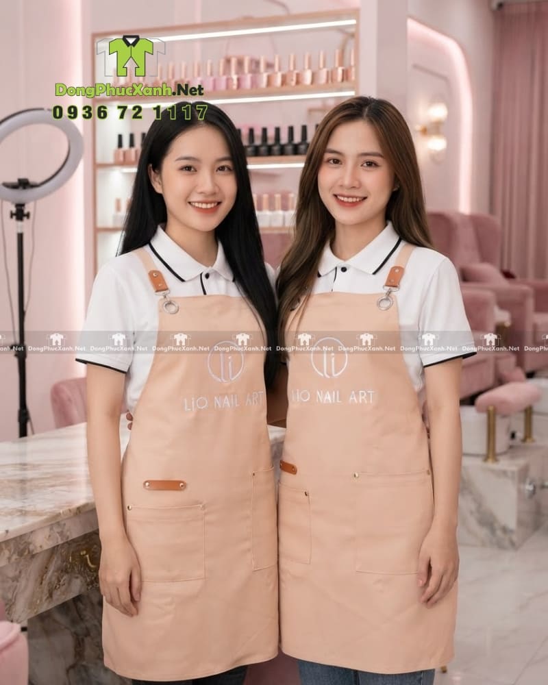 tap-de-nail-vai-kaki-thun-logo-theu-mau-be-7 tạp dề nail kaki thun cao cấp logo thêu