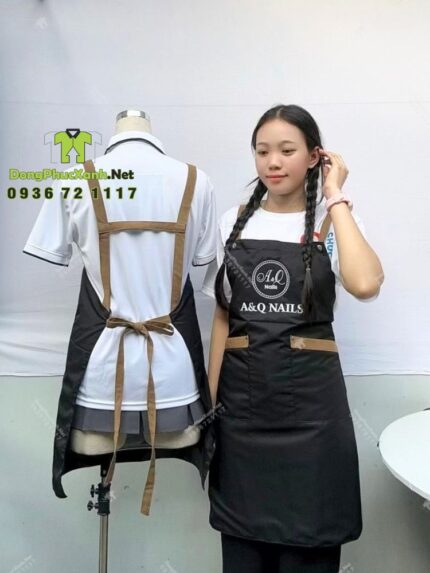 tạp dề nail vải miro chống thấm chống bám phối túi
