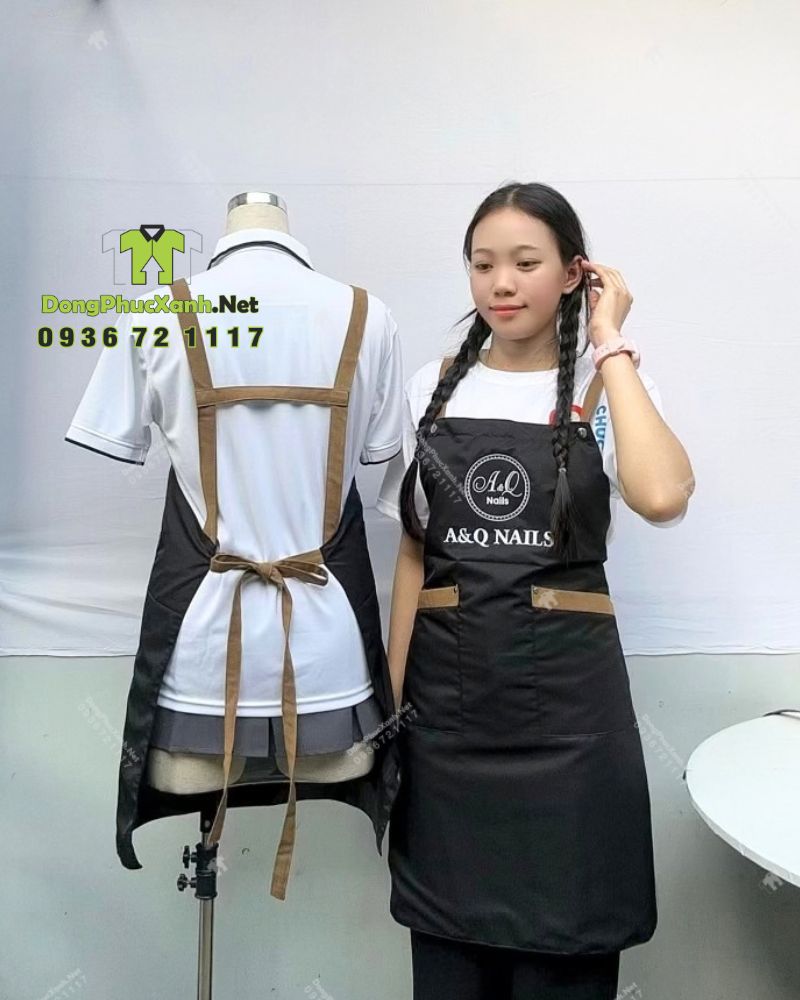 tap-de-nails-vai-miro-mau-nau-phoi-tui-4 tạp dề nail vải miro chống thấm chống bám phối túi