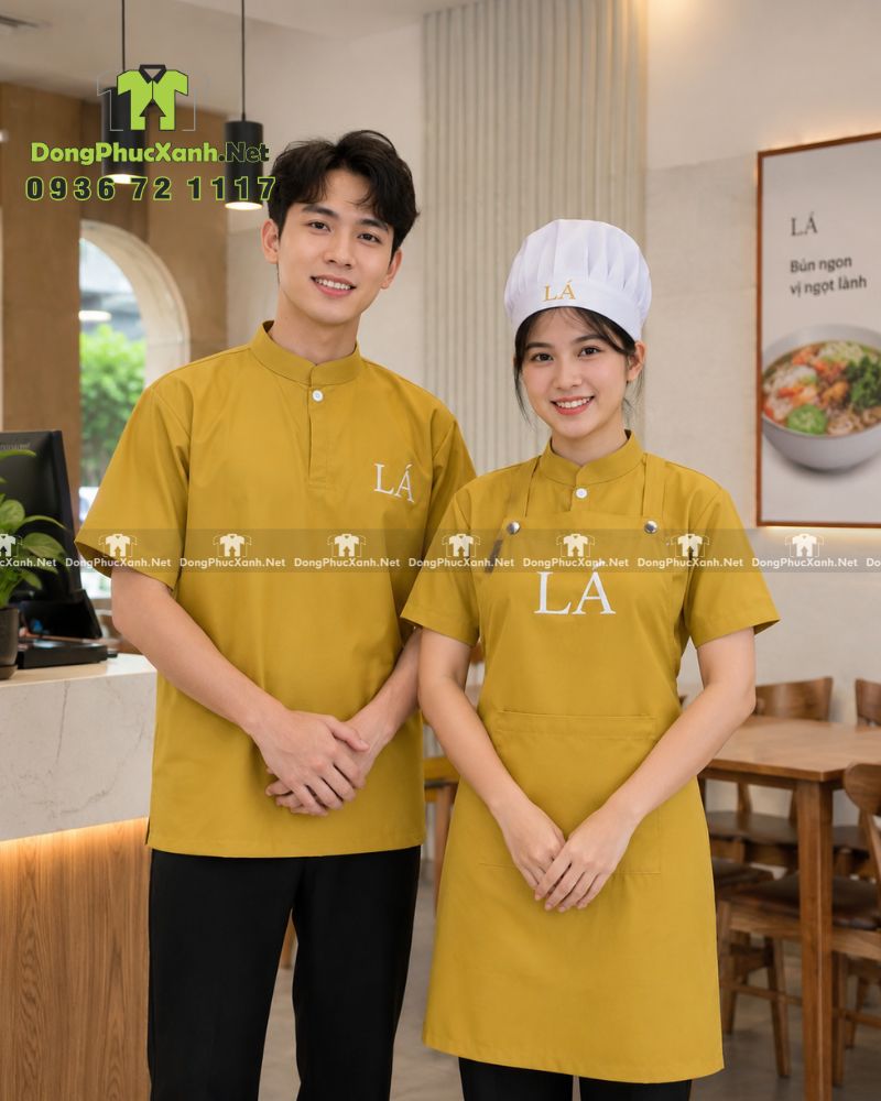 ao-tạp-de-non-vai-kaki-cotton-65-8 đòng phục phục vụ quán ăn lá