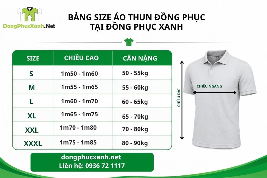 bảng size áo