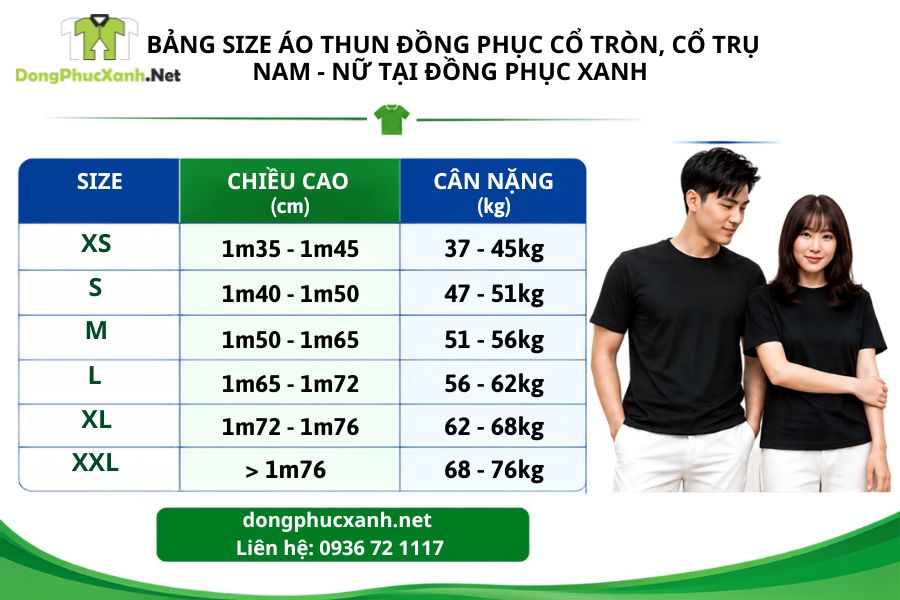 bảng size áo thun
