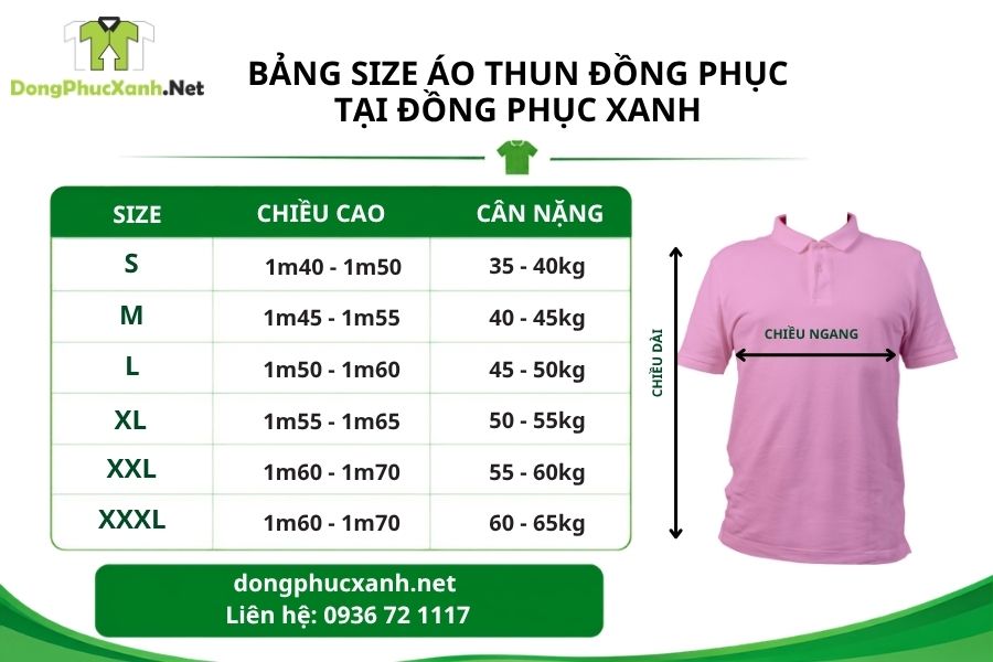 Bảng size áo thun đồng phục nữ